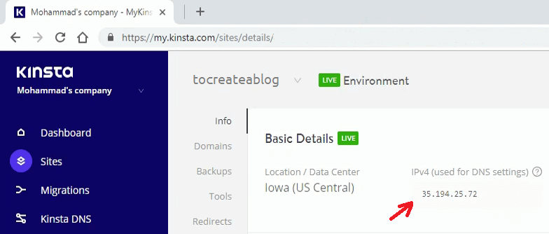 Point your domain to Kinsta with IPv4 address