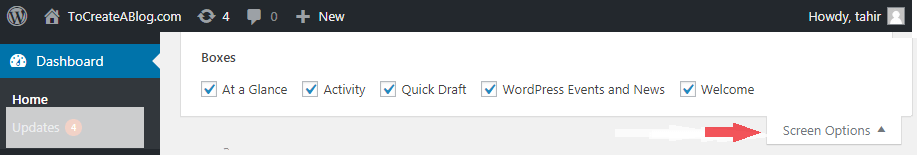 WordPress Screen Options