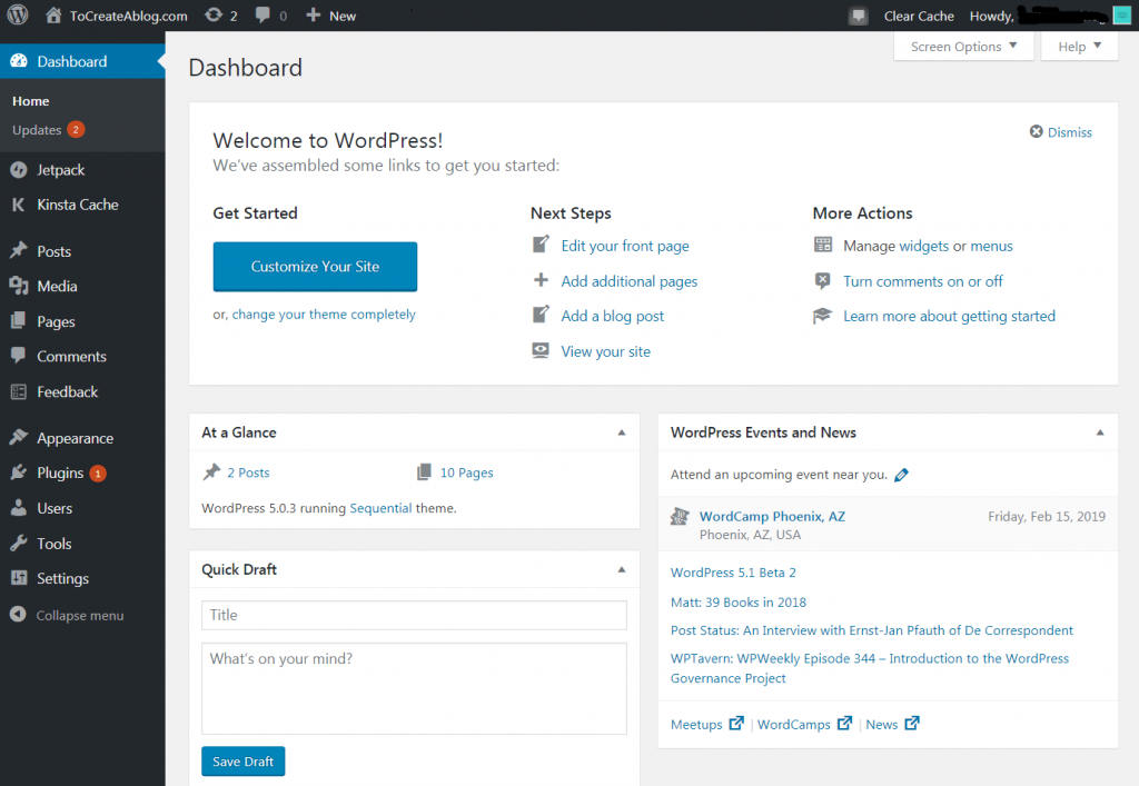 how to set up WordPress dashboard?