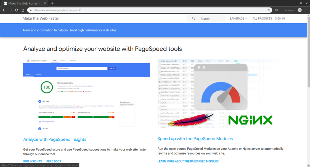 Analyze and optimize your website with PageSpeed tools