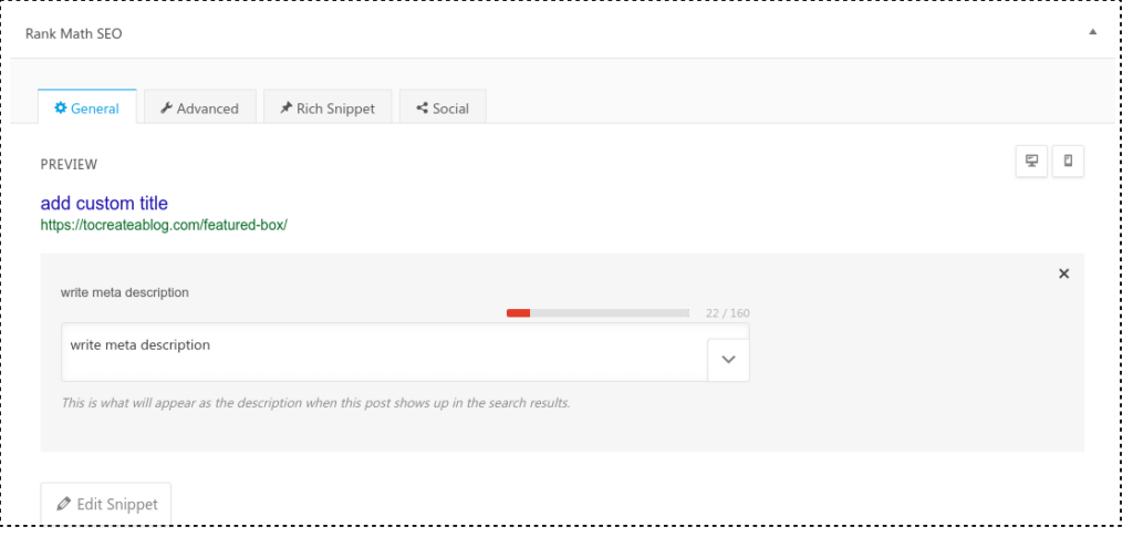 Rank Math meta description settings in WordPress